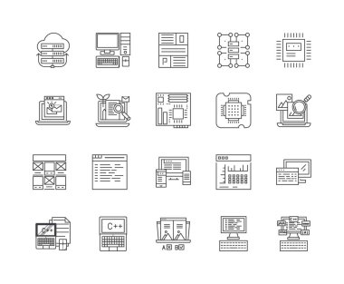 Veri çizgisi simgeleri, işaretler, vektör seti, anahat çizim i 