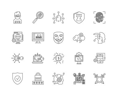 Veri koruma hattı simgeleri, işaretler, vektör seti, anahat çizim kavramı 