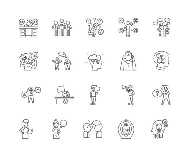 Borç satırı simgeleri, işaretler, vektör seti, anahat illüstrasyon kavramı 