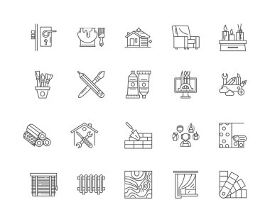 Dekorasyon çizgi simgeleri, işaretler, vektör seti, anahat illüstrasyon kavramı 