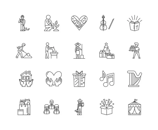 Caridades línea iconos, signos, conjunto de vectores, esquema concepto de ilustración — Vector de stock