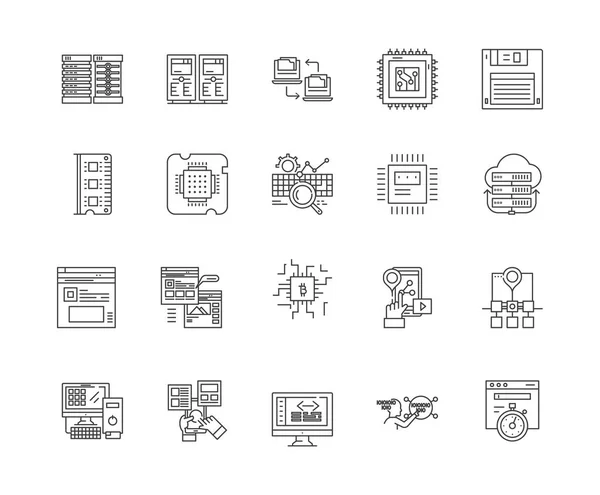 Chip iconos de línea, signos, conjunto de vectores, esquema concepto de ilustración — Vector de stock