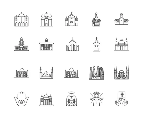 Иконки церковных линий, знаки, векторный набор, концепция набросков — стоковый вектор