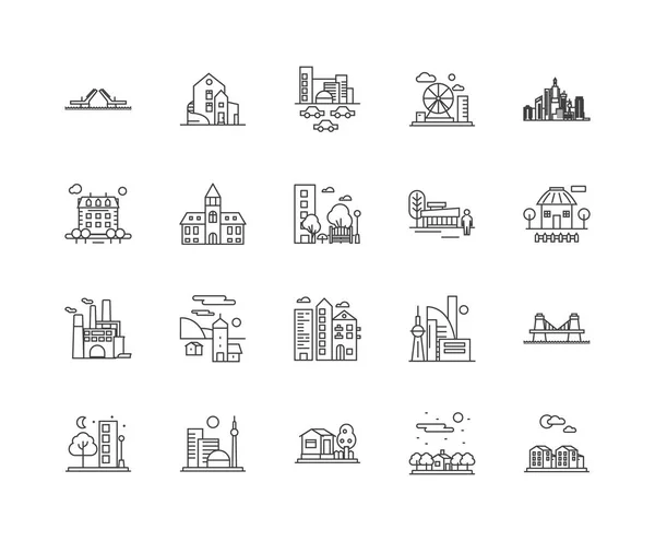 Cityscape linje ikoner, skyltar, Vector set, disposition illustration Concept — Stock vektor