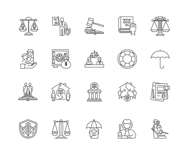 Iconos de línea de derecho civil, signos, conjunto de vectores, esquema concepto de ilustración — Archivo Imágenes Vectoriales