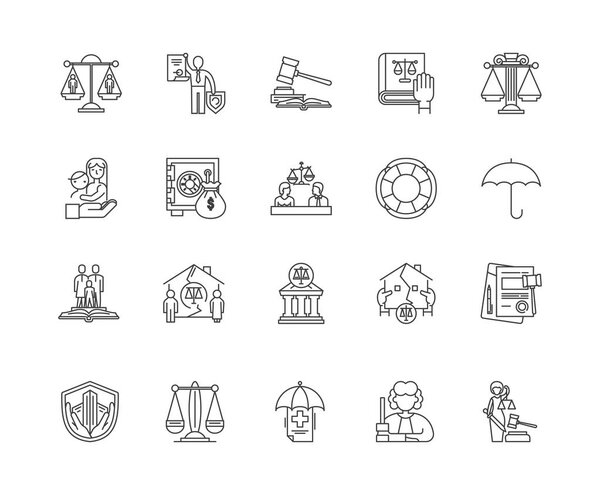 Иконки линий гражданского права, знаки, векторный набор, концепция набросков
 
