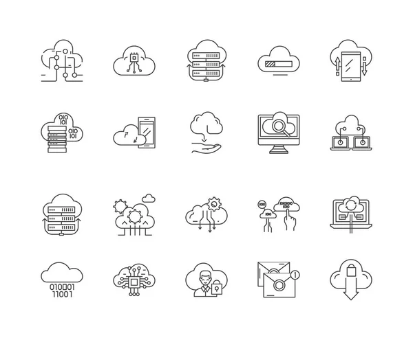 Cloud technológia vonal ikonok, jelek, vektorkészlet, vázlat illusztráció koncepció — Stock Vector