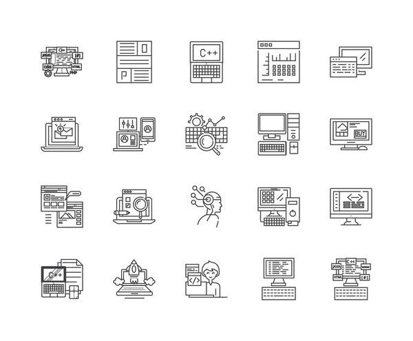Iconos de línea de codificación, signos, conjunto de vectores, esquema concepto de ilustración — Archivo Imágenes Vectoriales