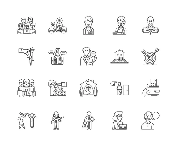 Iconos de línea de agencia de colección, signos, conjunto de vectores, esquema concepto de ilustración — Archivo Imágenes Vectoriales