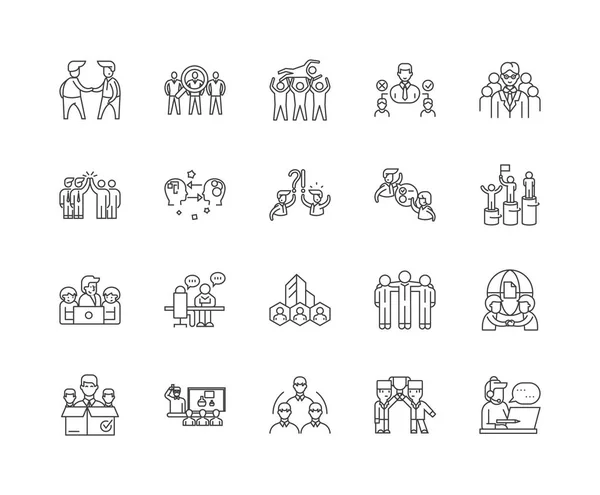 Collegues line icons, signs, vector set, outline illustration concept — Stock Vector