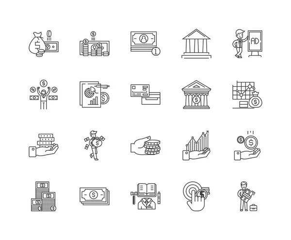 Komercyjne ikony linii finansowych, znaki, zestaw wektorowy, koncepcja ilustracji konspektu — Wektor stockowy