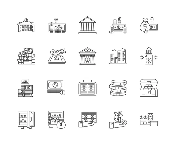 Icone commerciali della linea della proprietà, segni, insieme del vettore, concetto di illustrazione del contorno — Vettoriale Stock