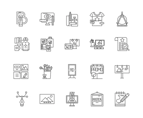 Company branding line icons, signs, vector set, outline illustration concept — Stock Vector