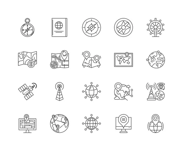 Iconos de línea de brújula, signos, conjunto de vectores, esquema concepto de ilustración — Archivo Imágenes Vectoriales