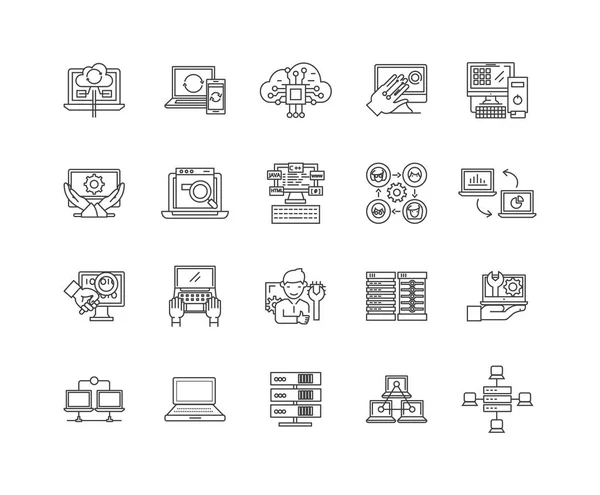 Computer and data processing service line icons, signs, vector set, outline illustration concept — Stock Vector