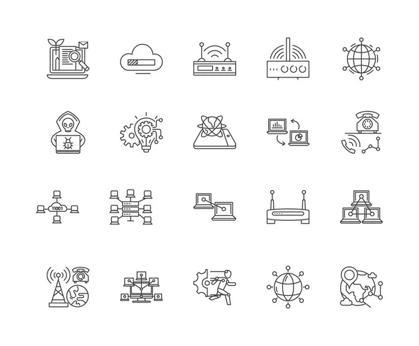 Iconos de línea de servicios de red informática, signos, conjunto de vectores, esquema concepto de ilustración — Vector de stock