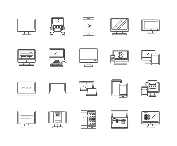Reparação de computadores ícones de linha, sinais, conjunto vetorial, conceito de ilustração esboço — Vetor de Stock