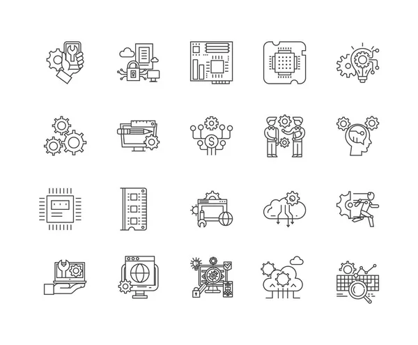 Ordenador repara iconos de línea de concepto, signos, conjunto de vectores, esquema concepto de ilustración — Archivo Imágenes Vectoriales