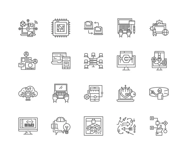 Linea di formazione del computer icone, segni, set vettoriale, concetto di illustrazione contorno — Vettoriale Stock