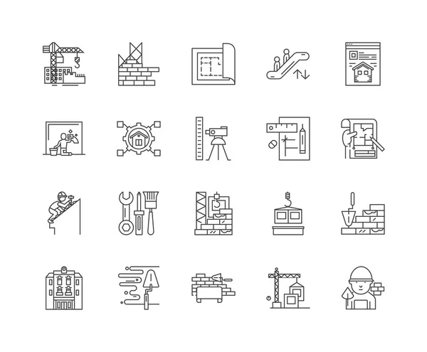 Iconos de línea de construcción, signos, conjunto de vectores, esquema concepto de ilustración — Vector de stock