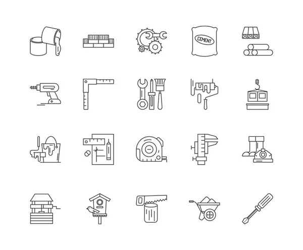 Iconos de línea de productos de construcción, signos, conjunto de vectores, esquema concepto de ilustración — Vector de stock