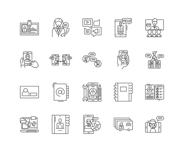 연락처 선 아이콘, 기호, 벡터 세트, 윤곽선 그림 개념 — 스톡 벡터