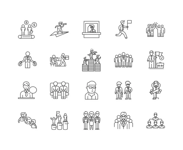 Корпоративные люди линии иконки, знаки, векторный набор, концепция наброска иллюстрации — стоковый вектор