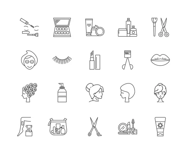 Cosmetologie lijn iconen, tekenen, vector set, omtrek illustratie concept — Stockvector