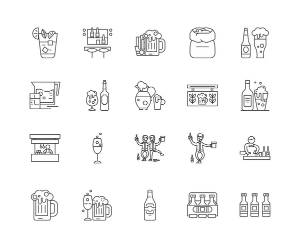 Craft Beer Pub Linie Symbole, Schilder, Vektorsatz, Umriss Illustrationskonzept — Stockvektor