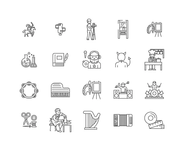 Persone creative linea icone, segni, set vettoriale, concetto di illustrazione contorno — Vettoriale Stock
