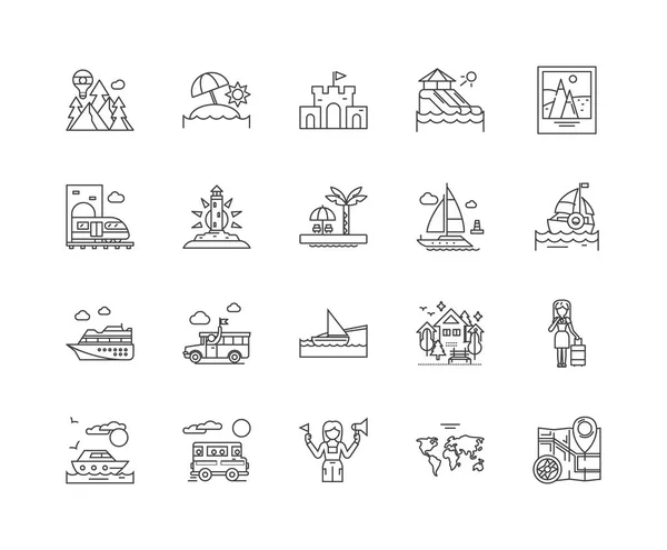 Cruceros iconos de línea, signos, conjunto de vectores, esquema concepto de ilustración — Archivo Imágenes Vectoriales