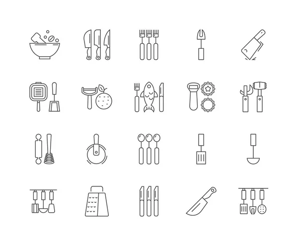Cubertería iconos de línea, signos, conjunto de vectores, esquema concepto de ilustración — Vector de stock