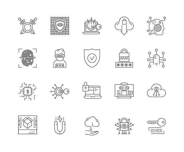 Iconos de línea de seguridad cibernética, signos, conjunto de vectores, esquema concepto de ilustración — Archivo Imágenes Vectoriales