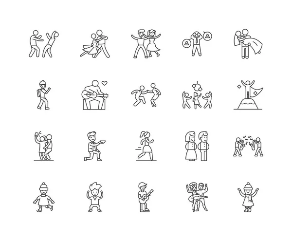 Iconos de línea bailarina, signos, conjunto de vectores, esquema concepto de ilustración — Vector de stock