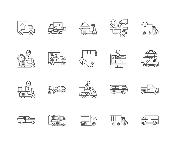 Línea de entrega iconos, signos, conjunto de vectores, esquema concepto de ilustración — Vector de stock