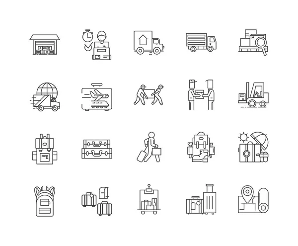 Lieferdienste Zeilensymbole, Zeichen, Vektorsatz, Umrisse Illustrationskonzept — Stockvektor