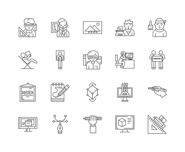 Iconos de línea de estudio de diseño, signos, conjunto de vectores, esquema concepto de ilustración — Vector de stock
