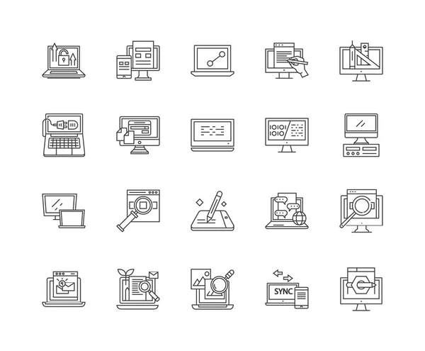 Ícones de linha de desktop, sinais, conjunto de vetores, conceito de ilustração de contorno —  Vetores de Stock