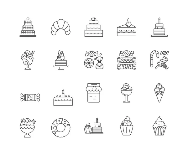 Dessertlinien-Symbole, Zeichen, Vektorsatz, Umrisse Illustrationskonzept — Stockvektor