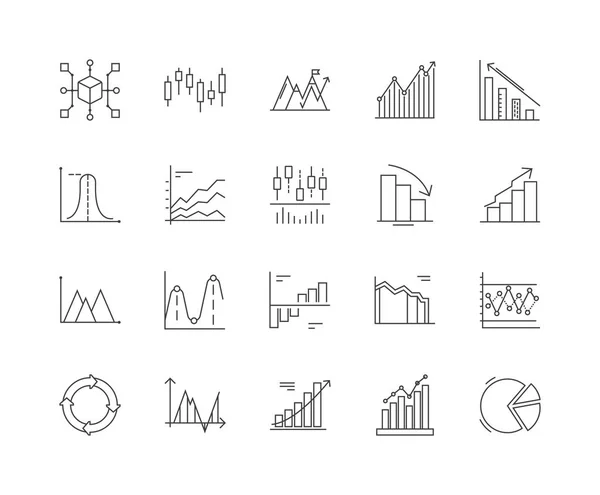 Icônes de ligne de diagramme, signes, ensemble vectoriel, concept d'illustration de contour — Image vectorielle