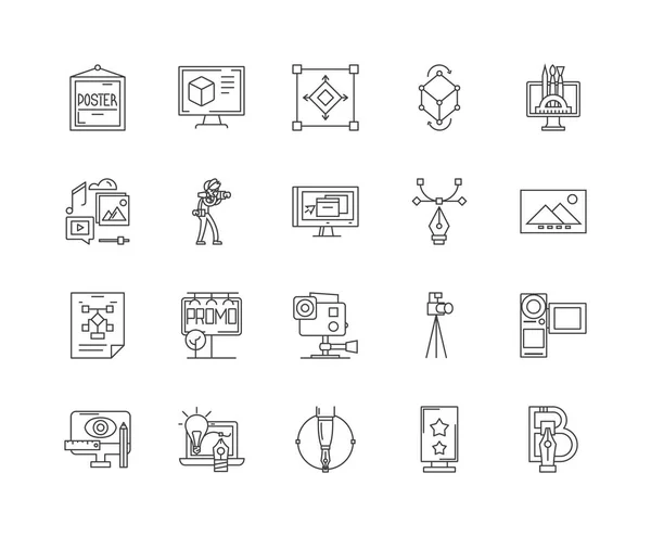 Icone della linea di arte digitale, segni, set vettoriale, concetto di illustrazione del contorno — Vettoriale Stock