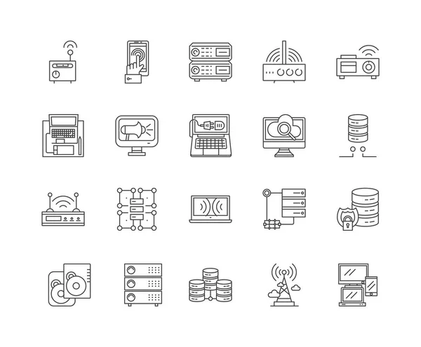 Ícones de linha de conexão digital, sinais, conjunto de vetores, conceito de ilustração de contorno — Vetor de Stock