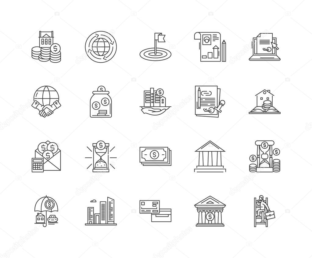 Commercial bank line icons, signs, vector set, outline illustration concept 