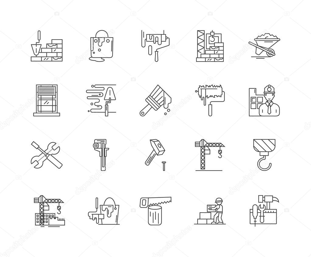 Construction material line icons, signs, vector set, outline illustration concept 
