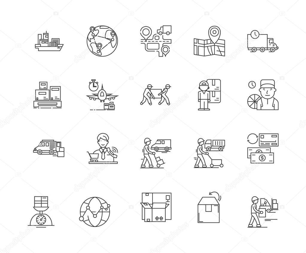 Courier services line icons, signs, vector set, outline illustration concept 
