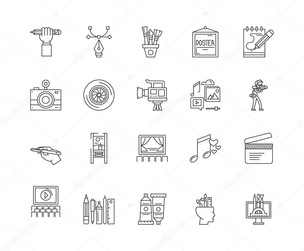 Creative arts line icons, signs, vector set, outline illustration concept 