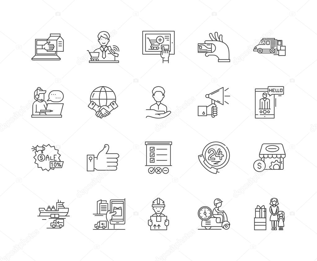 Customer care line icons, linear signs, vector set, outline concept illustration