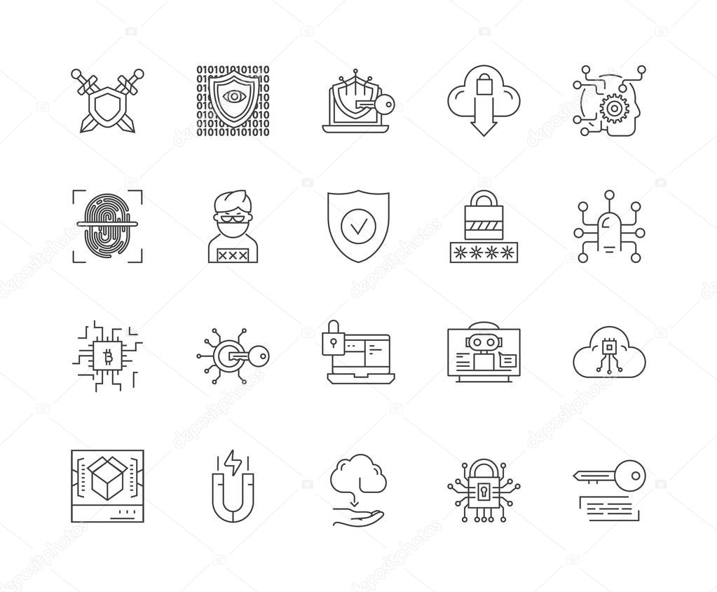 Cyber security line icons, signs, vector set, outline illustration concept 