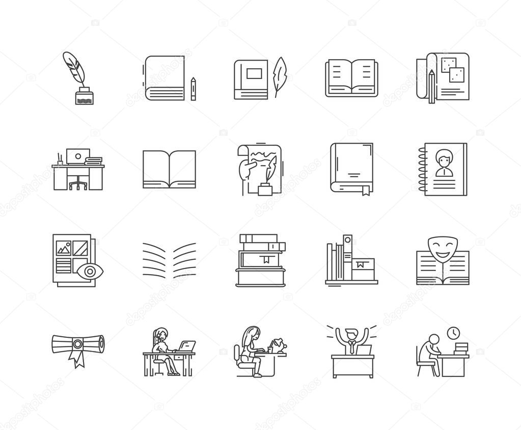 Diary line icons, signs, vector set, outline illustration concept 