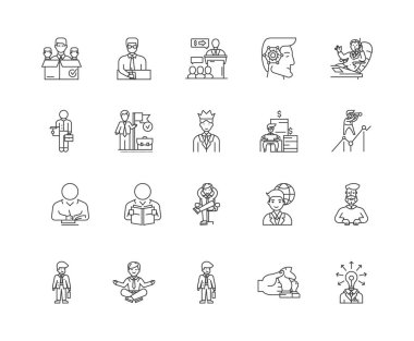 Yönetmenler çizgi simgeleri, işaretler, vektör seti, anahat illüstrasyon kavramı 